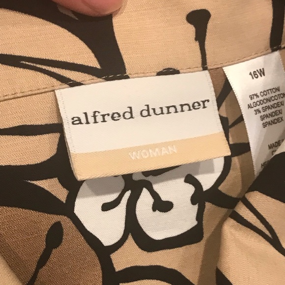 Alfred Dunner brown white black collared button-down jacket floral design SZ.16w - Picture 8 of 12